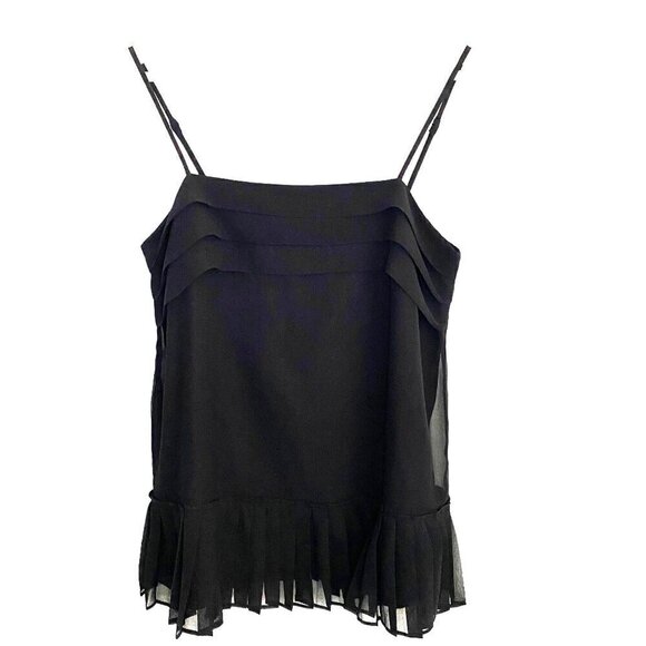 Banana Republic Pleated Chiffon Cami Sz XS Black Goth Romantic Feminine - Picture 3 of 12